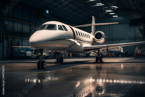 a private jet parked in a hanger