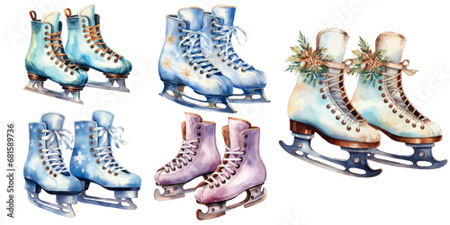 set of ice skates watercolor vectors