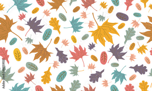 Seamless pattern with acorns and autumn oak leaves in Orange, Beige, Brown and Yellow. Perfect for wallpaper, gift paper, pattern fills, web page background, autumn greeting cards. © Gulnaz
