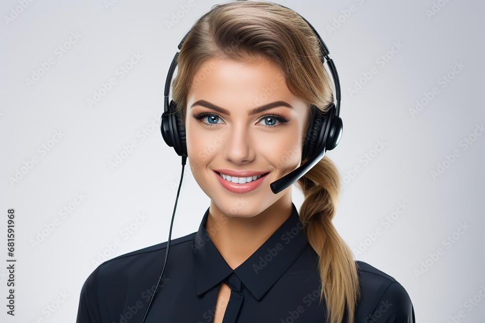 beautiful portrait photo in business style of a young women call center operator beautiful portrait photo in business style of a young women call center operator