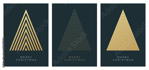 Christmas Card Vector Design Template. Set of Christmas Card Designs with Geometric Christmas Tree Illustration. Merry Christmas Greeting Card Concepts