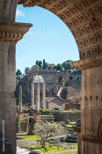 Rome's Cityscape with a Stunning View of the Forum Romanum and Colosseum