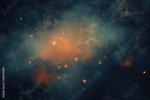  a space filled with lots of stars and a bright orange light in the middle of the center of the picture is a cluster of stars in the center of the space.