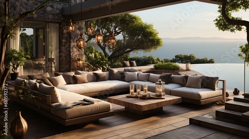 modern terrace of a luxurious mediterranean villa © CROCOTHERY