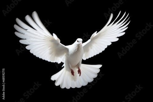 a white bird flying in the air with it's wings spread wide and spread wide, with its wings spread wide, in front of a black background,.