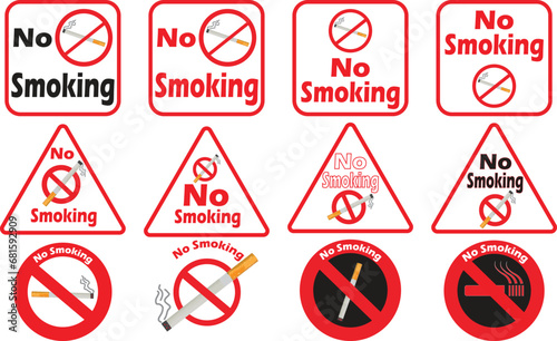 No smoking red color icon sets collection. Vector illustration graphics.