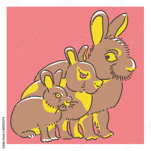 a small rabbit, a medium rabbit and a large rabbit