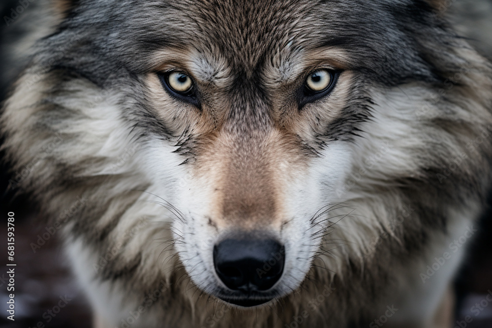 Fototapeta premium Close-up photo of wolf, scary predator in the forest.