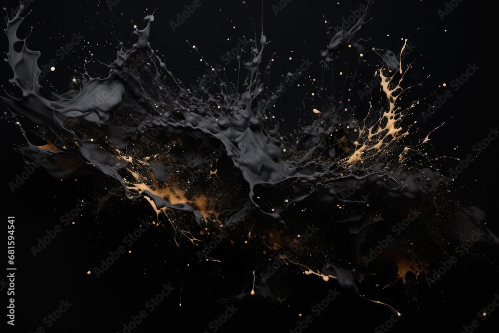 a black background with a splash of orange and white liquid coming out