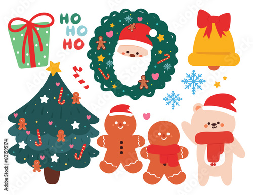 Christmas sticker set. cartoon set of Christmas items, Christmas element sticker. colorful vector sticker illustration