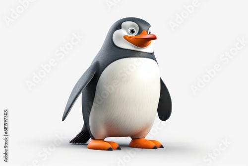  a cartoon penguin with an orange beak and a black and white face, standing in front of a white background, with one eye open and one eye wide open. © Shanti