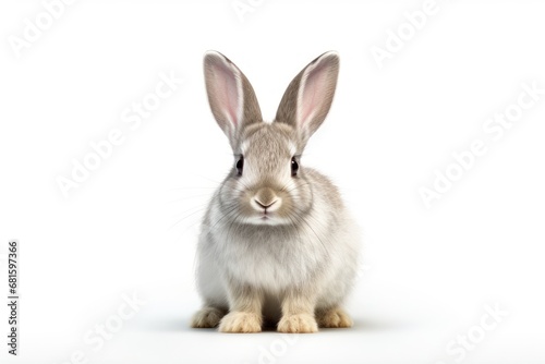  a close up of a small rabbit on a white background with a white background and a white background with a small rabbit on the right side of the rabbit is facing the camera. © Shanti