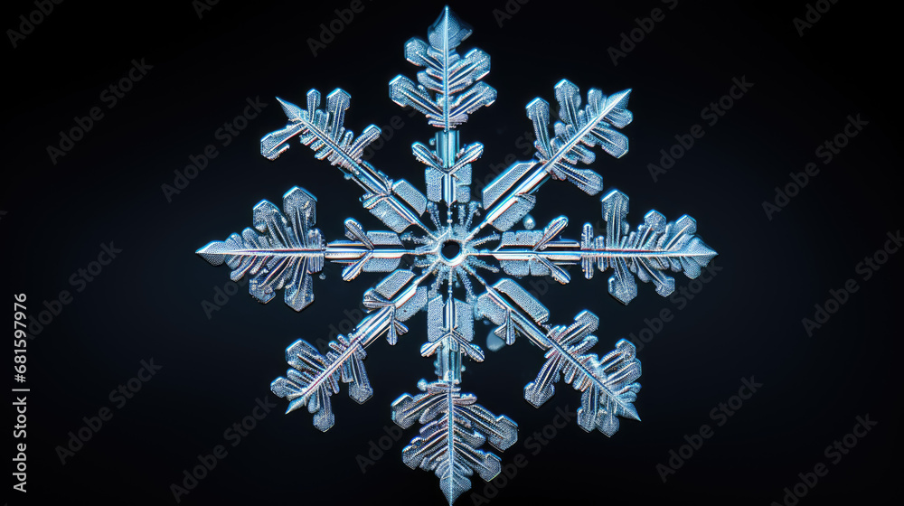 Macro photograph of a delicate snowflake on a dark background Macro photograph of a delicate snowflake on a dark background