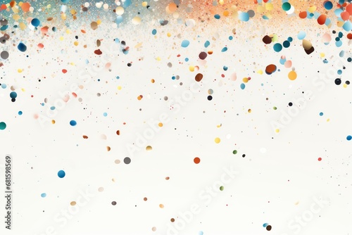  a group of multicolored confetti sprinkles on a white background with space for a text or an image to put on the bottom of the image.