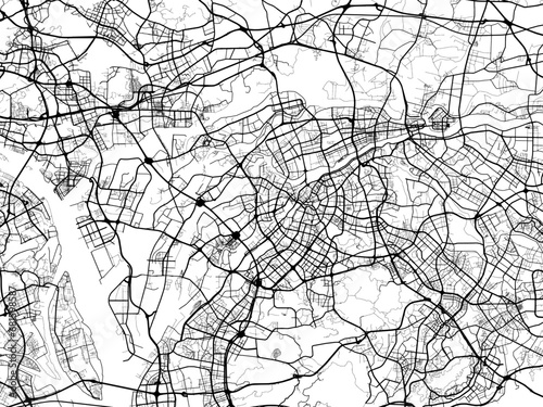 Vector road map of the city of Dongguan in the People's Republic of China (PRC) with black roads on a white background. photo