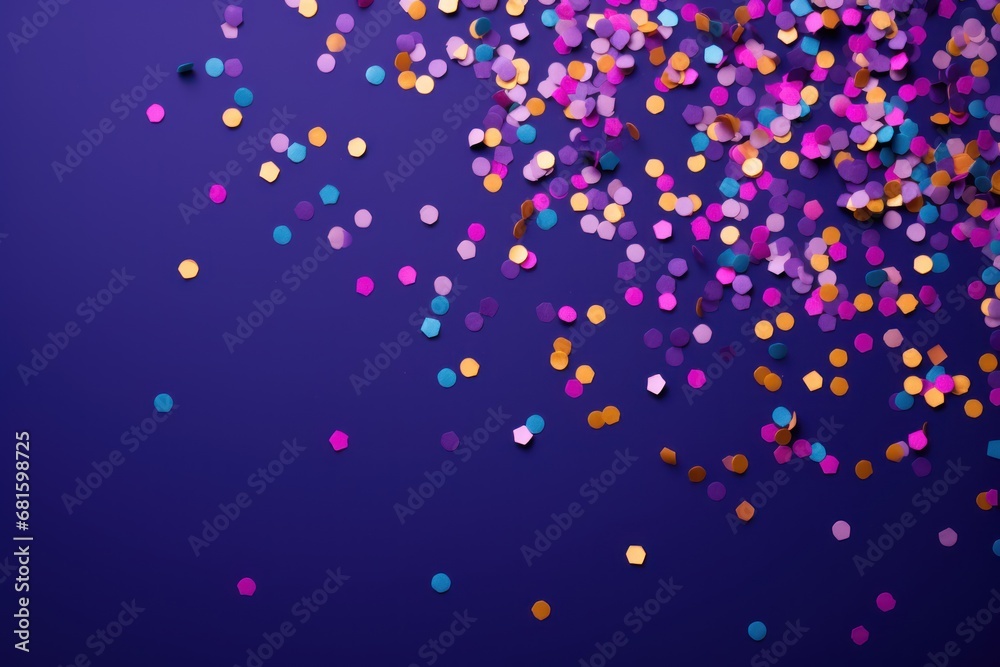  a bunch of confetti on a purple background with a purple background and a purple background with a lot of confetti on top of confetti.