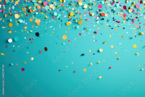  a lot of confetti on a blue background with a lot of confetti on the bottom of the image and a lot of confetti on the bottom of confetti on the image.