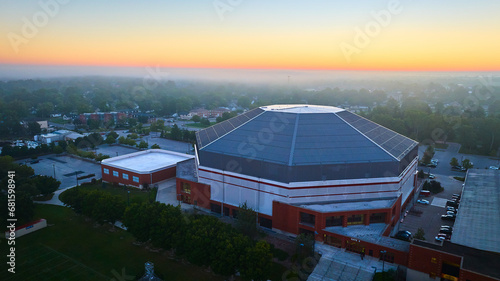 Worthen Arena dome aerial at sunrise Ball State University at Muncie, Indiana photo