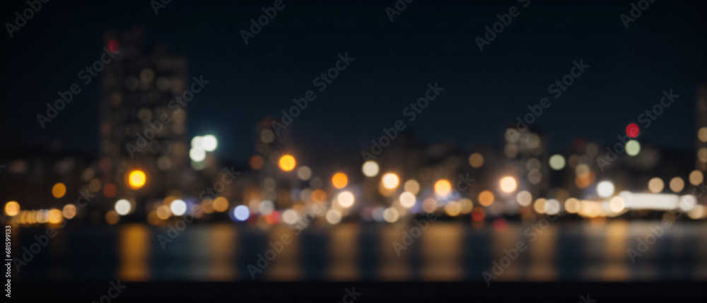 Night bokeh light in city background. - obrazy, fototapety, plakaty 