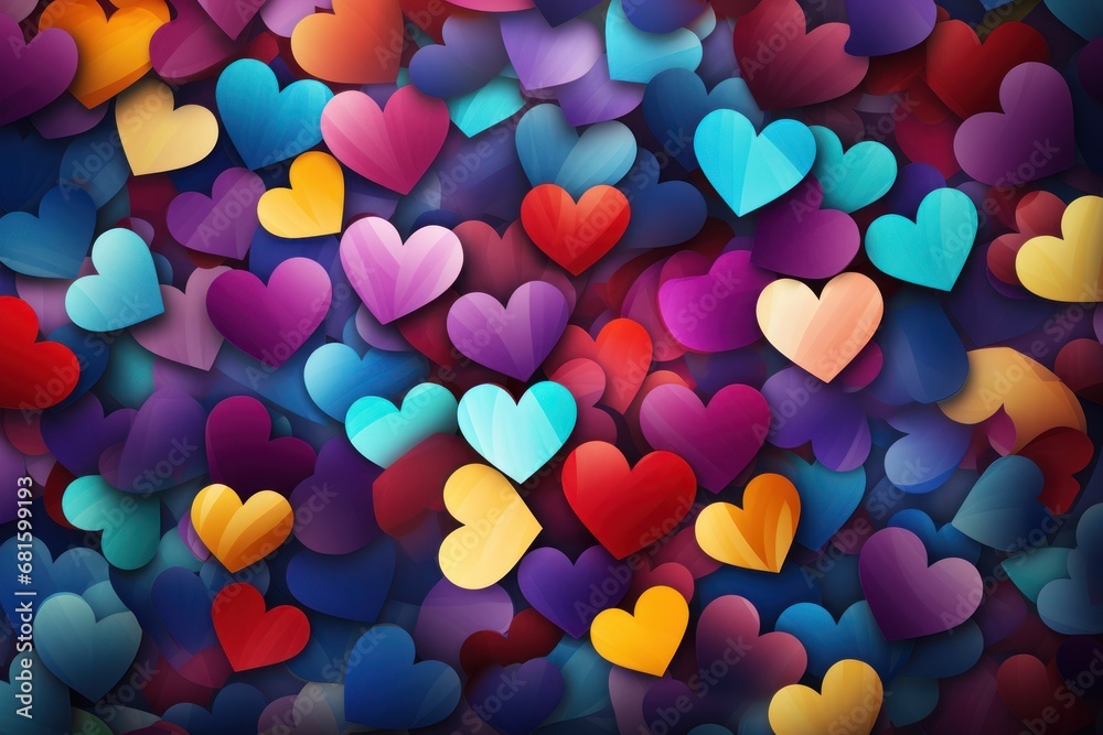 a bunch of hearts that are in the shape of a heart on a blue, red, yellow, pink, purple, red, orange, and black background. a bunch of hearts that are in the shape of a heart on a blue, red, yellow, pink, purple, red, orange, and black background.