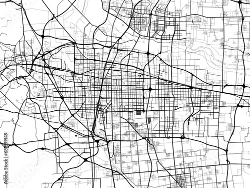 Vector road map of the city of Shijiazhuang in the People's Republic of China (PRC) with black roads on a white background. photo