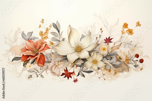 colorful watercolor of flowers on white background