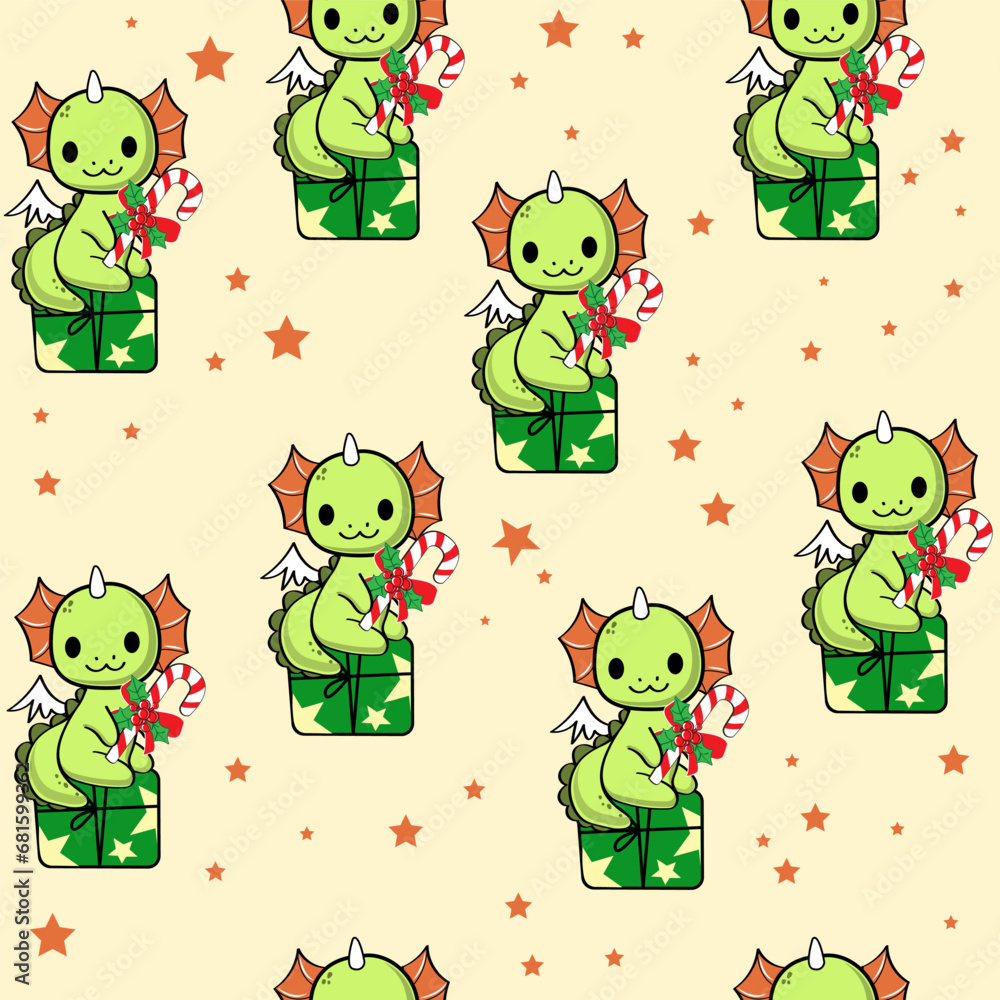 Merry Christmas and Happy New Year seamless pattern with Little dragons. Vector illustration. Chinese symbol new year Merry Christmas and Happy New Year seamless pattern with Little dragons. Vector illustration. Chinese symbol new year