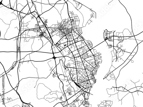 Vector road map of the city of Zhanjiang in the People's Republic of China (PRC) with black roads on a white background. photo