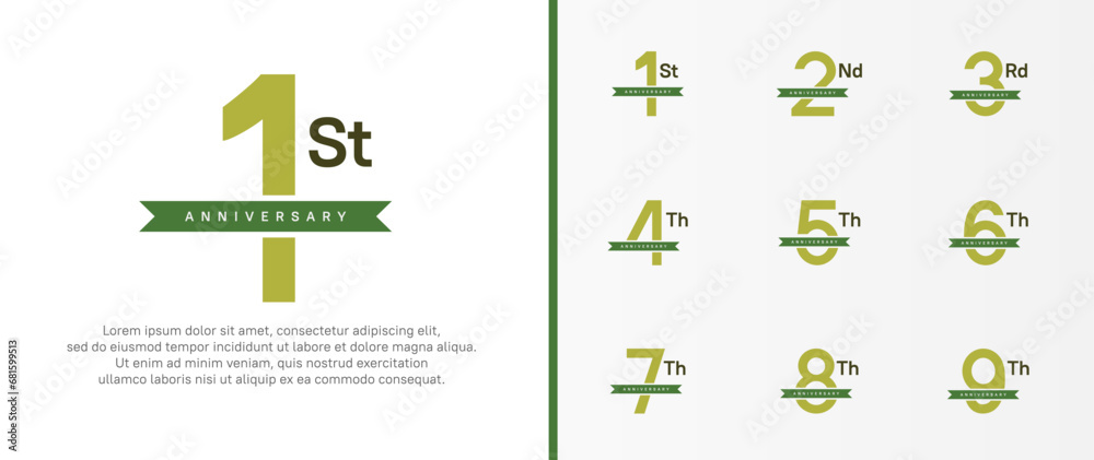 set of anniversary logo green color number and green ribbon on white background for celebration set of anniversary logo green color number and green ribbon on white background for celebration