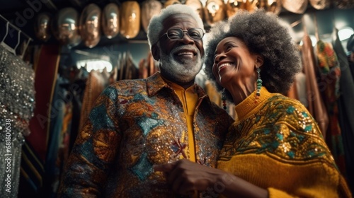 Jubilant Afro couple explores city streets amid Christmas market delights.