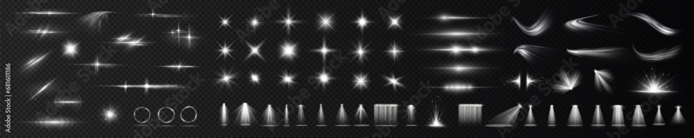 Light effect flare white shine, vector len glow line sparkle shine. White, lens, star, glow, spark, effect, light, line, spotlight, flare, twirl, curve, vector.	 - obrazy, fototapety, plakaty 