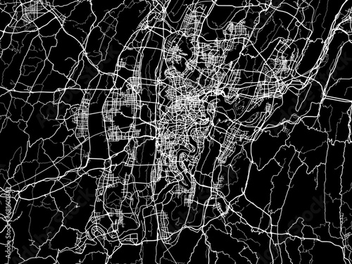 Vector road map of the city of Chongqing in People's Republic of China (PRC) with white roads on a black background.
