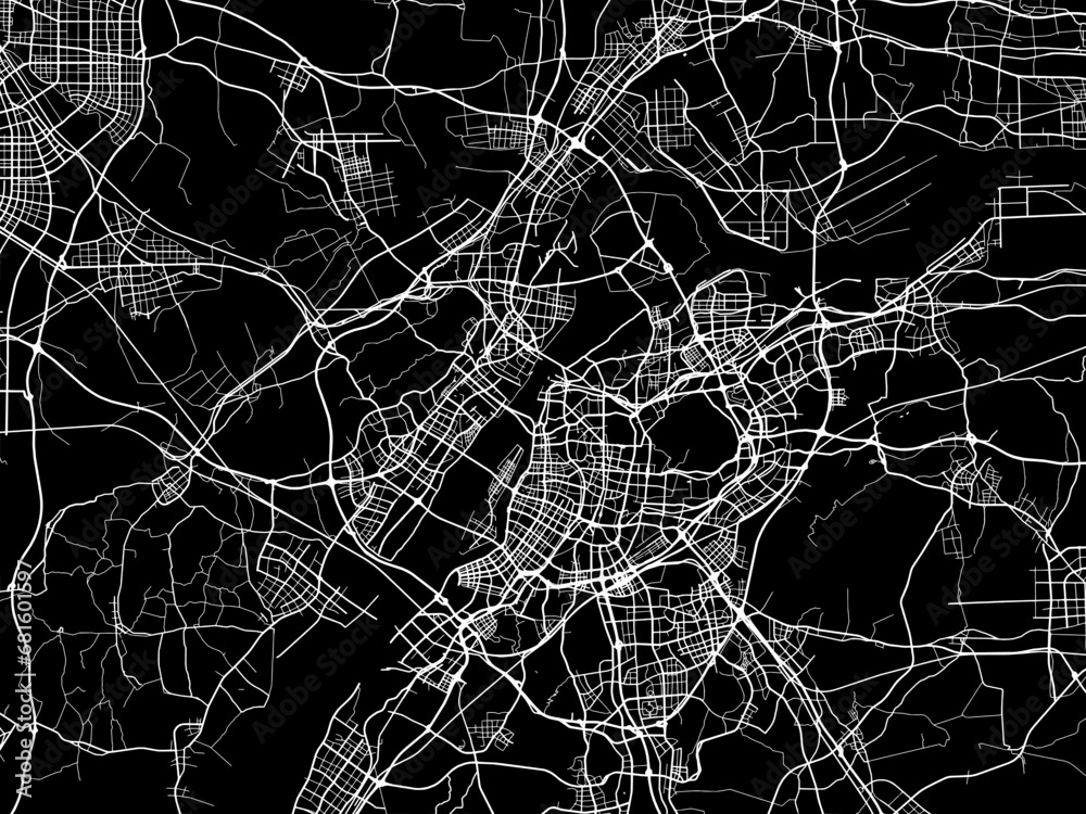Vector road map of the city of Nanjing in People's Republic of China (PRC) with white roads on a black background. Vector road map of the city of Nanjing in People's Republic of China (PRC) with white roads on a black background.