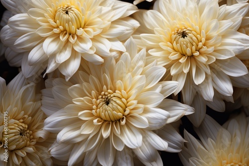  a close up of a bunch of white and yellow flowers with a bee on the middle of the center of the flower and the petals in the middle of the middle of the petals.