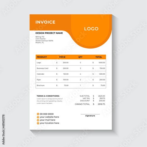 Invoice minimal design template. Bill form business invoice accounting