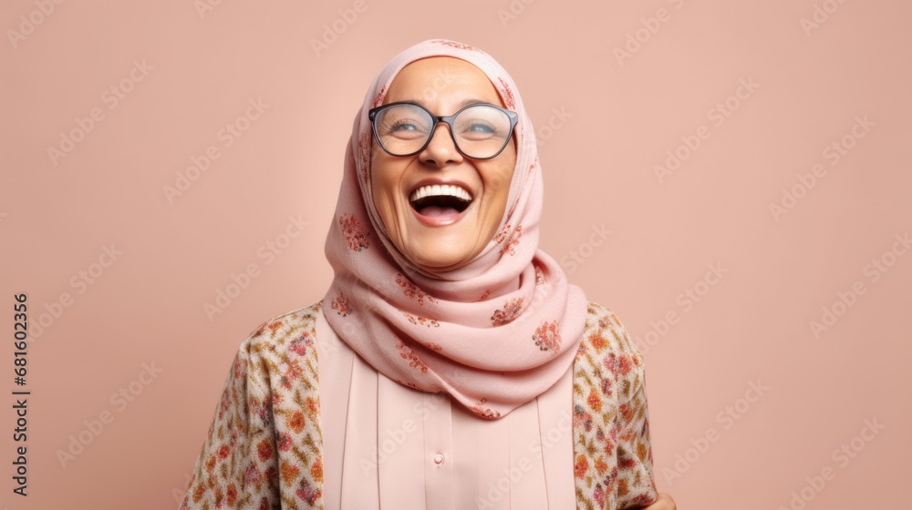 A happy woman in eyeglasses smiles broadly.
