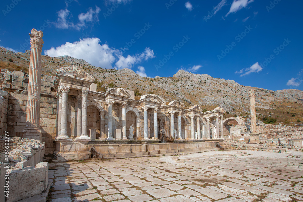 Sagalassos ancient city near Burdur, Turkey. Ruins of the Upper Agora in the roman city.