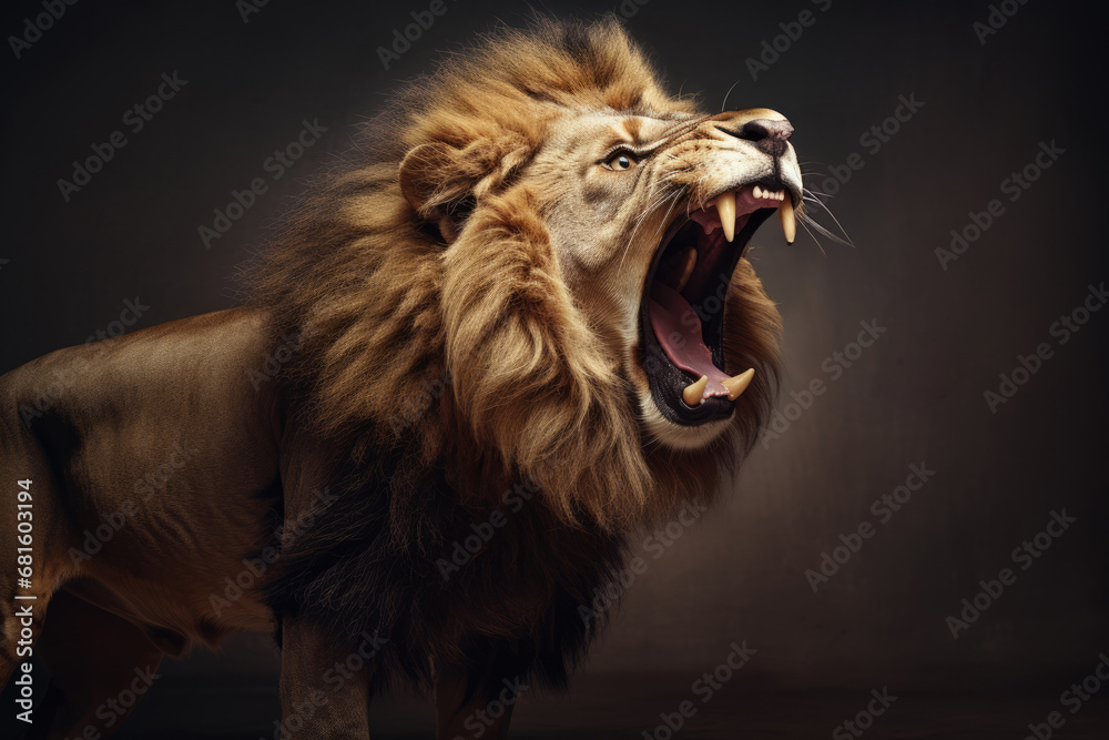 majestic lion roaring with full force, a display of raw power and natural grandeur