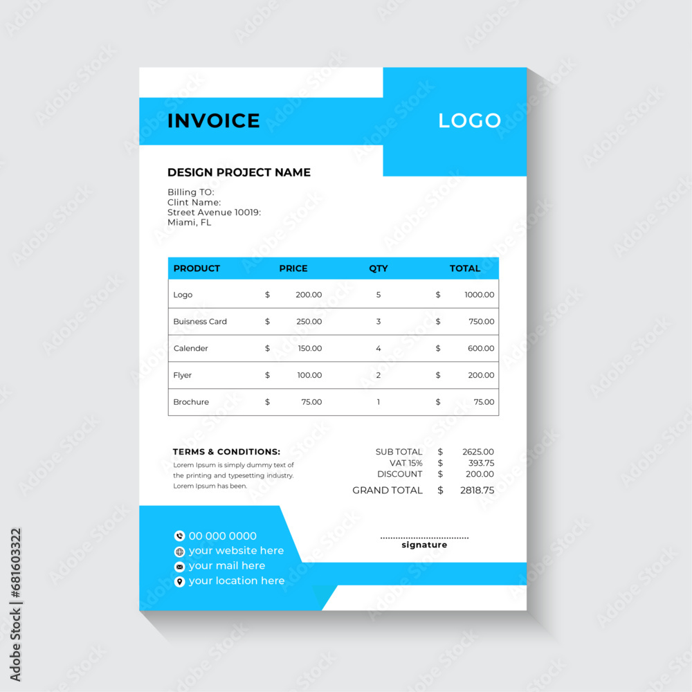 Invoice minimal design template. Bill form business invoice accounting Invoice minimal design template. Bill form business invoice accounting
