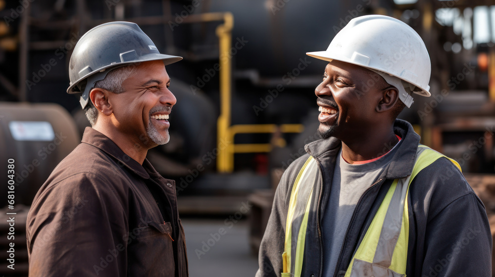 American black group engineer and laborer talking happy moment American black group engineer and laborer talking happy moment