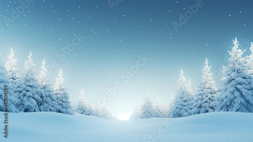 Fond d'écran de sapin enneigé, avec flocon de neige, ciel bleu, magie de Noël, décors shooting, idéal pour incrustation et mockup, paysage vide pour montage photo photo