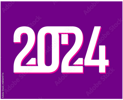 Happy New Year 2024 Holiday Abstract White Graphic Design Vector Logo Symbol Illustration With Purple Background