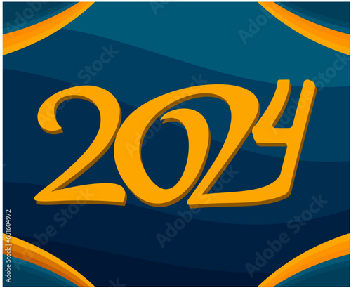Happy New Year 2024 Holiday Abstract Yellow And Blue Graphic Design Vector Logo Symbol Illustration