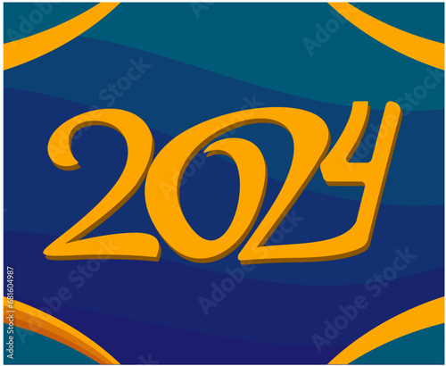 Happy New Year 2024 Holiday Abstract Yellow And Blue Graphic Design Vector Logo Symbol Illustration