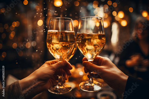 Friends toast New Year with champagne joy