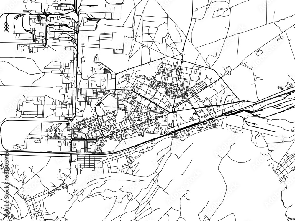 Vector road map of the city of Dzerzhinsk in the Russian Federation with black roads on a white background.