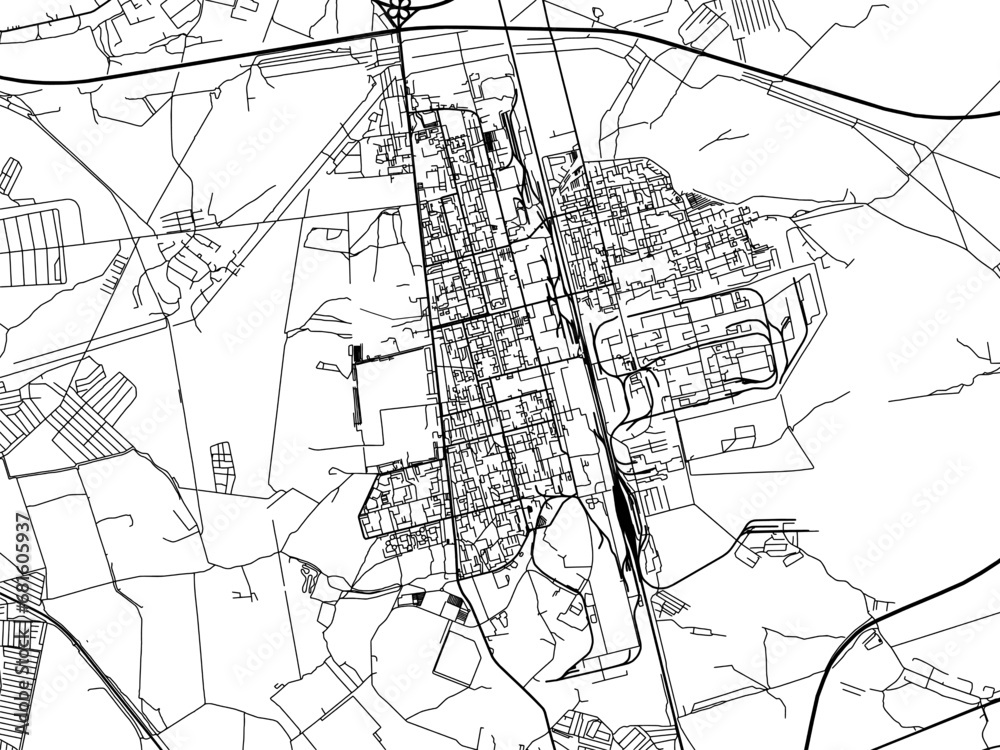 Fototapeta premium Vector road map of the city of Elektrostal in the Russian Federation with black roads on a white background.