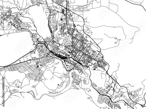 Vector road map of the city of Chita in the Russian Federation with black roads on a white background.