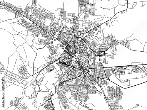 Vector road map of the city of Groznyy in the Russian Federation with black roads on a white background.