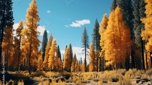 California, United States of America; trees' leaves turning hues as summer gives way to fall photo